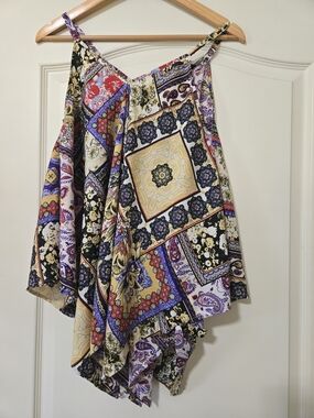 Unique Spectrum Multicolor Paisley Patchwork Handkerchief Hem Tank Top Flowy